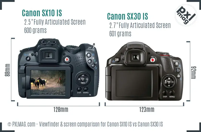 Canon SX10 IS vs Canon SX30 IS Screen and Viewfinder comparison