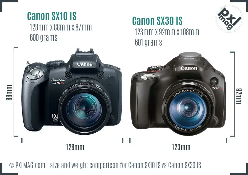 Canon SX10 IS vs Canon SX30 IS size comparison