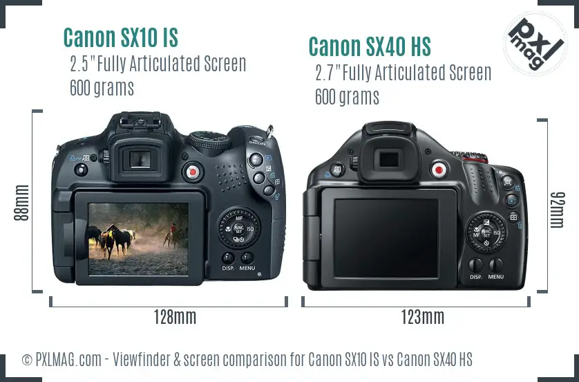 Canon SX10 IS vs Canon SX40 HS Screen and Viewfinder comparison