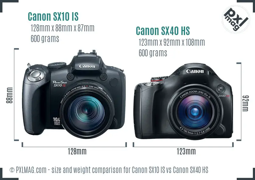 Canon SX10 IS vs Canon SX40 HS size comparison