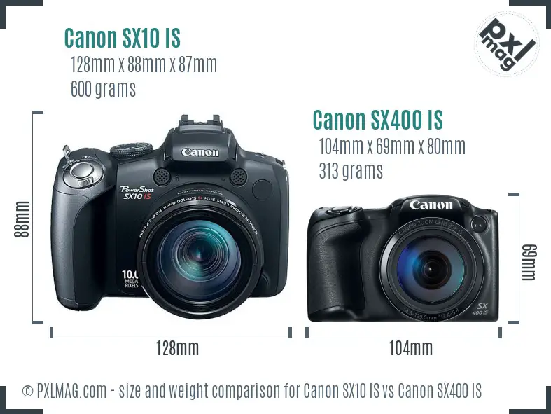 Canon SX10 IS vs Canon SX400 IS size comparison