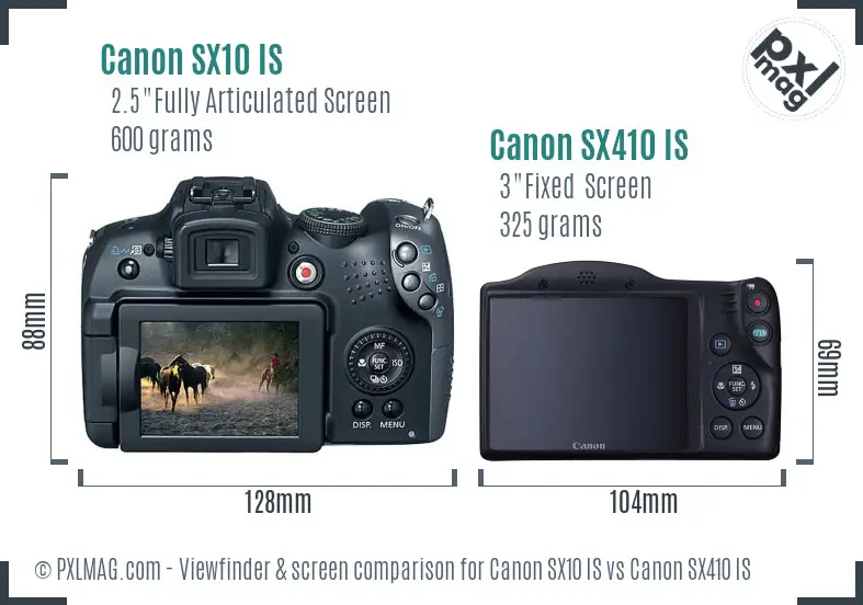 Canon SX10 IS vs Canon SX410 IS Screen and Viewfinder comparison