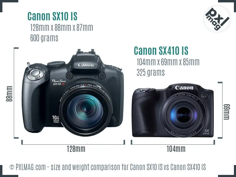 Canon SX10 IS vs Canon SX410 IS size comparison