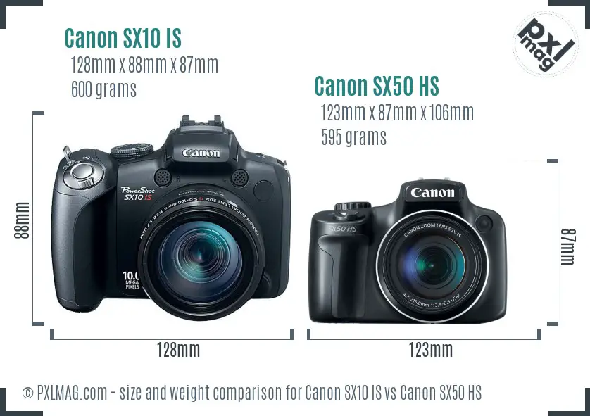 Canon SX10 IS vs Canon SX50 HS size comparison