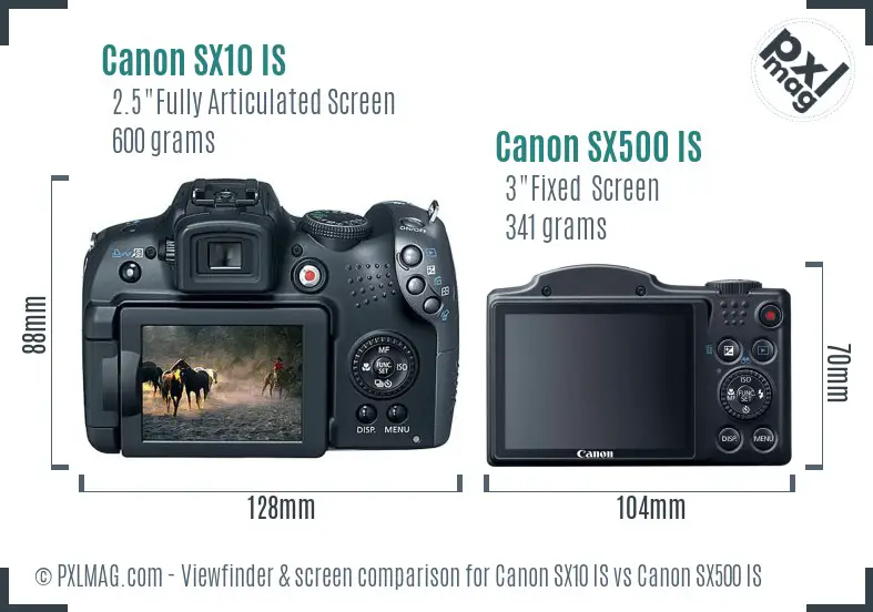 Canon SX10 IS vs Canon SX500 IS Screen and Viewfinder comparison