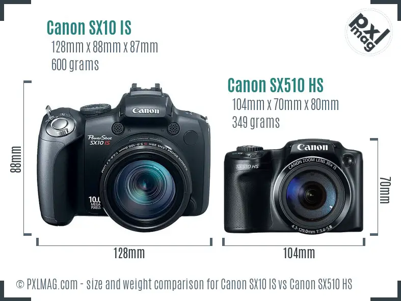Canon SX10 IS vs Canon SX510 HS size comparison