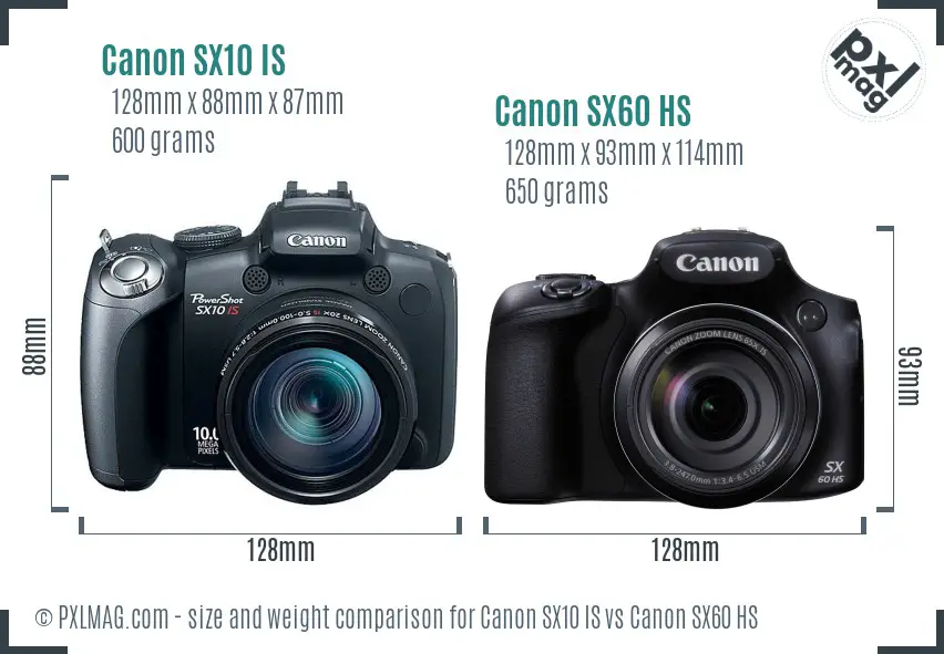 Canon SX10 IS vs Canon SX60 HS size comparison