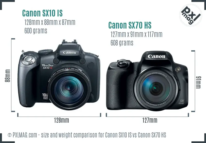 Canon SX10 IS vs Canon SX70 HS size comparison