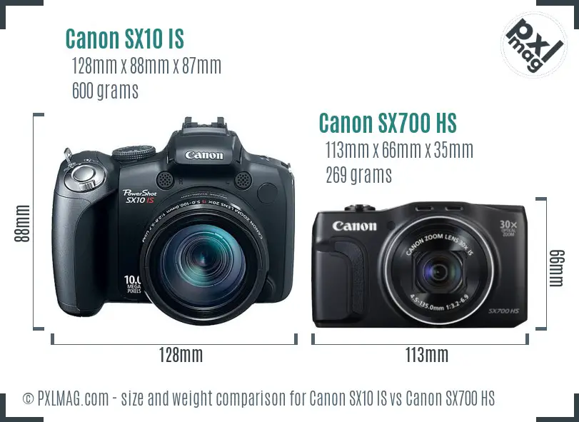 Canon SX10 IS vs Canon SX700 HS size comparison