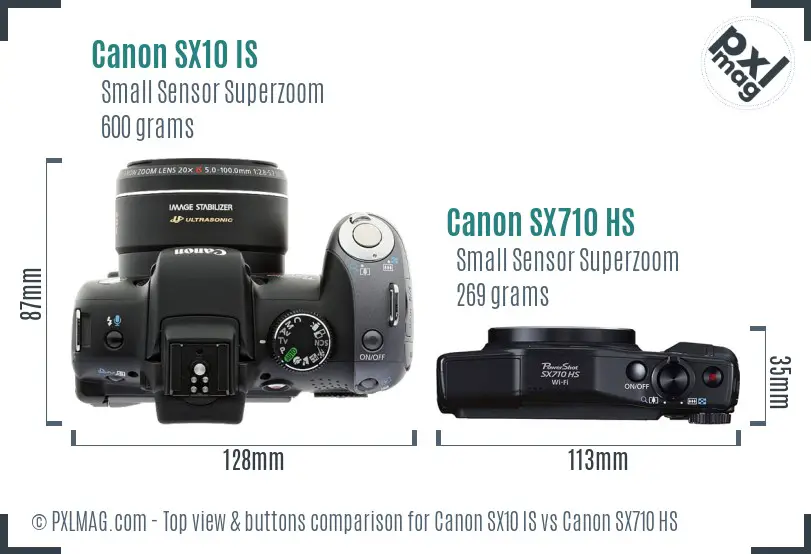 Canon SX10 IS vs Canon SX710 HS top view buttons comparison