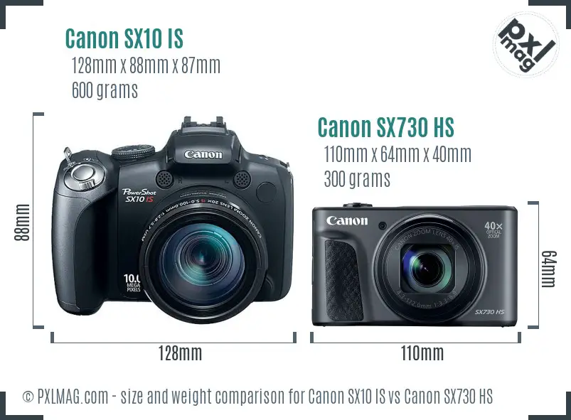 Canon SX10 IS vs Canon SX730 HS size comparison