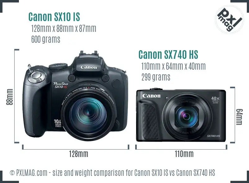 Canon SX10 IS vs Canon SX740 HS size comparison