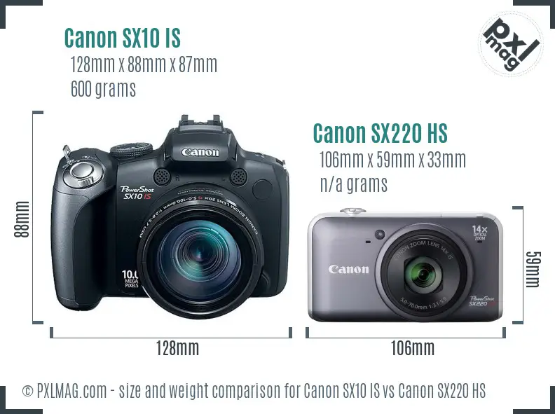 Canon SX10 IS vs Canon SX220 HS size comparison