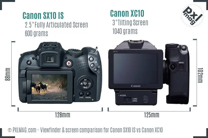 Canon SX10 IS vs Canon XC10 Screen and Viewfinder comparison