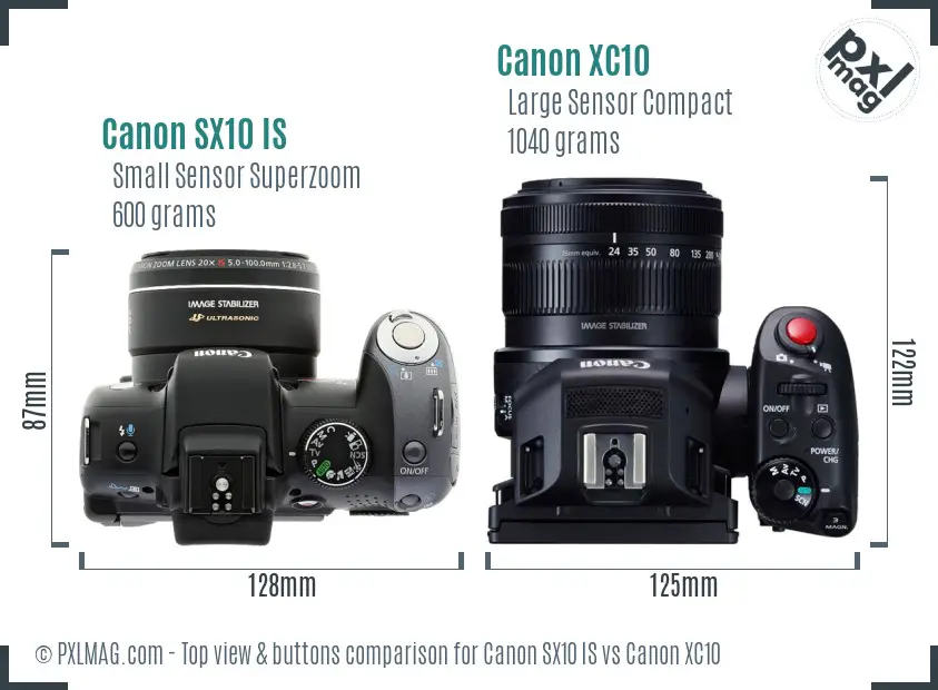 Canon SX10 IS vs Canon XC10 top view buttons comparison