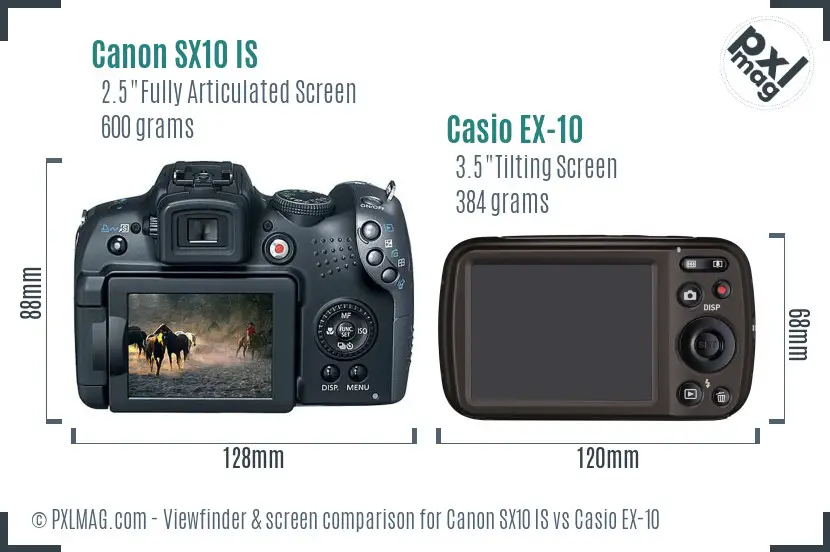 Canon SX10 IS vs Casio EX-10 Screen and Viewfinder comparison