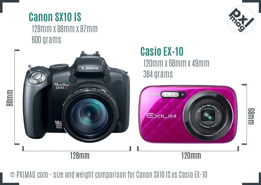 Canon SX10 IS vs Casio EX-10 size comparison