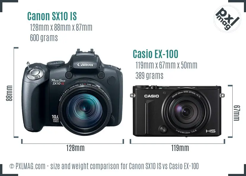 Canon SX10 IS vs Casio EX-100 size comparison