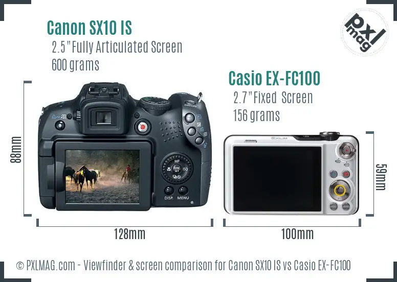 Canon SX10 IS vs Casio EX-FC100 Screen and Viewfinder comparison