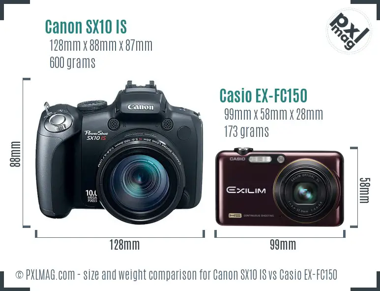 Canon SX10 IS vs Casio EX-FC150 size comparison Canon SX10 IS vs Casio EX-FC150 size comparison