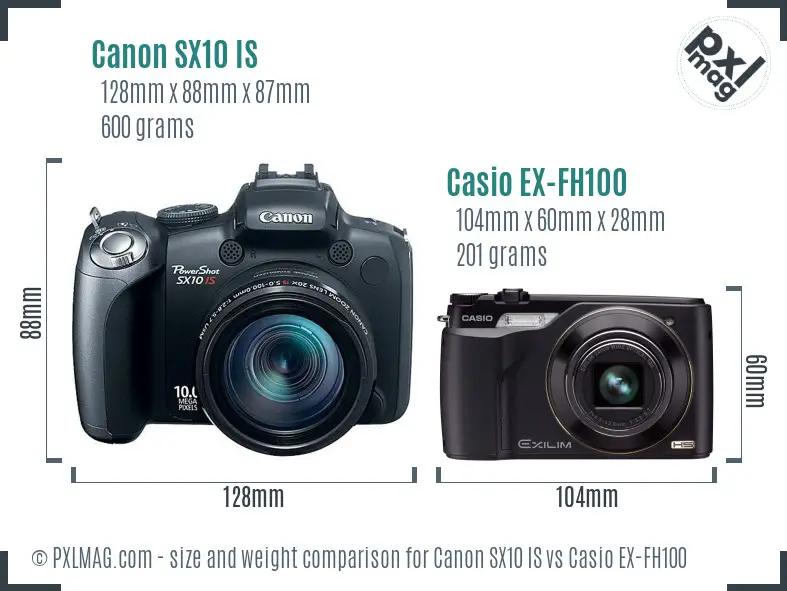 Canon SX10 IS vs Casio EX-FH100 size comparison Canon SX10 IS vs Casio EX-FH100 size comparison