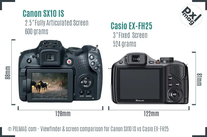 Canon SX10 IS vs Casio EX-FH25 Screen and Viewfinder comparison
