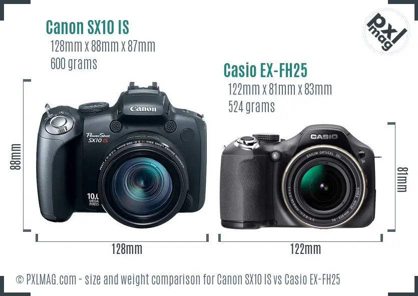 Canon SX10 IS vs Casio EX-FH25 size comparison