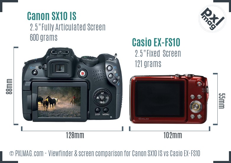 Canon SX10 IS vs Casio EX-FS10 Screen and Viewfinder comparison
