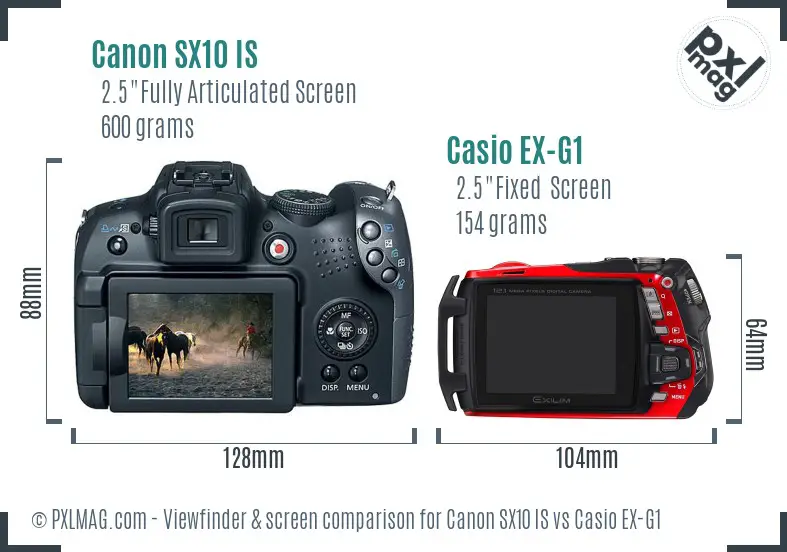 Canon SX10 IS vs Casio EX-G1 Screen and Viewfinder comparison