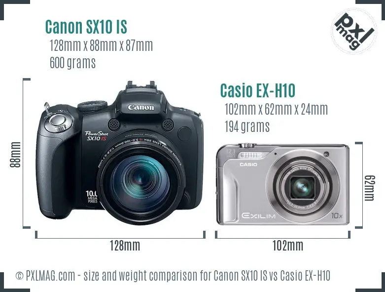 Canon SX10 IS vs Casio EX-H10 size comparison