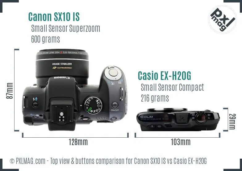 Canon SX10 IS vs Casio EX-H20G top view buttons comparison