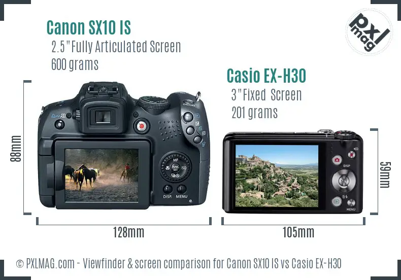 Canon SX10 IS vs Casio EX-H30 Screen and Viewfinder comparison