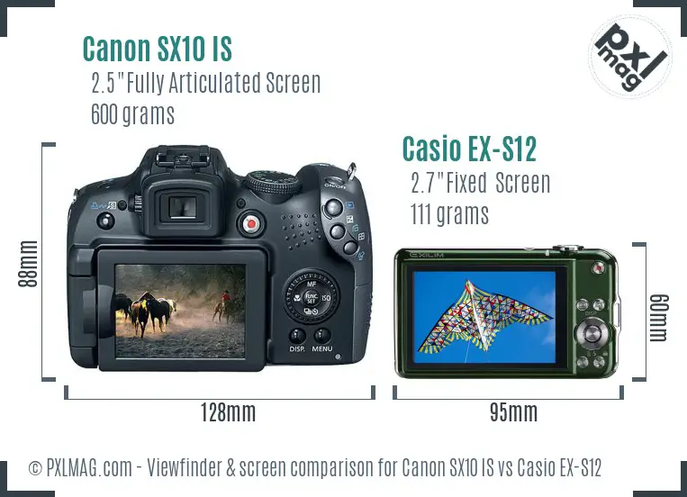 Canon SX10 IS vs Casio EX-S12 Screen and Viewfinder comparison