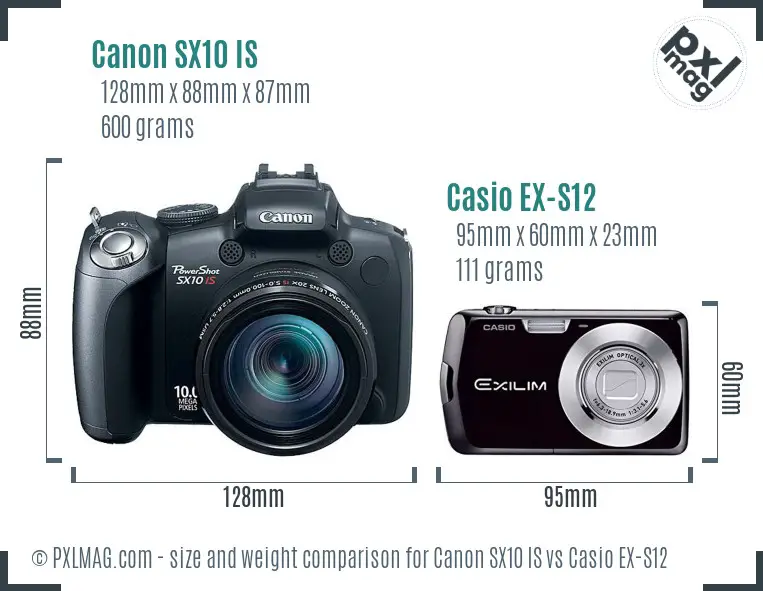 Canon SX10 IS vs Casio EX-S12 size comparison