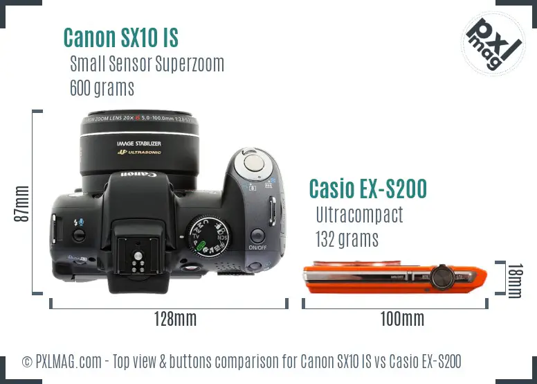 Canon SX10 IS vs Casio EX-S200 top view buttons comparison