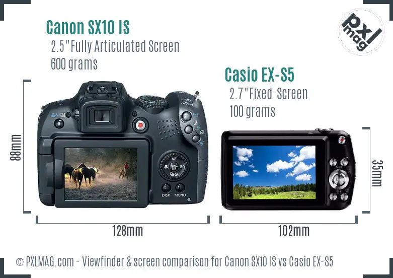 Canon SX10 IS vs Casio EX-S5 Screen and Viewfinder comparison
