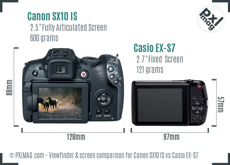 Canon SX10 IS vs Casio EX-S7 Screen and Viewfinder comparison