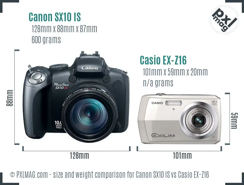 Canon SX10 IS vs Casio EX-Z16 size comparison