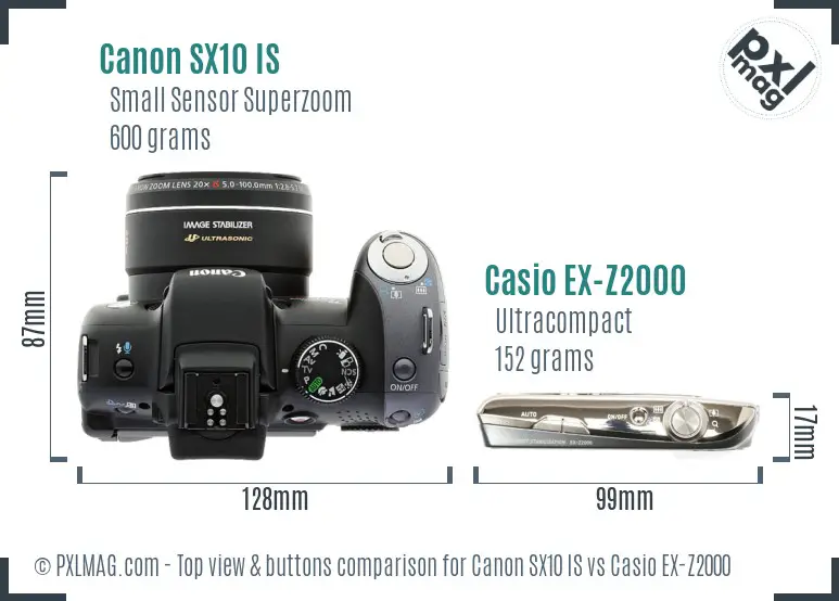 Canon SX10 IS vs Casio EX-Z2000 top view buttons comparison