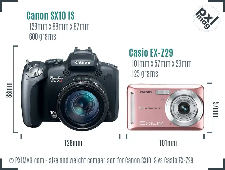 Canon SX10 IS vs Casio EX-Z29 size comparison