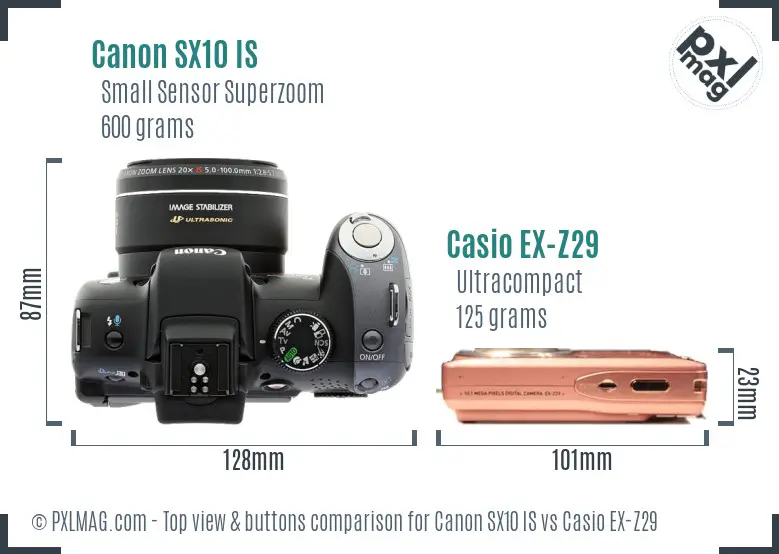 Canon SX10 IS vs Casio EX-Z29 top view buttons comparison