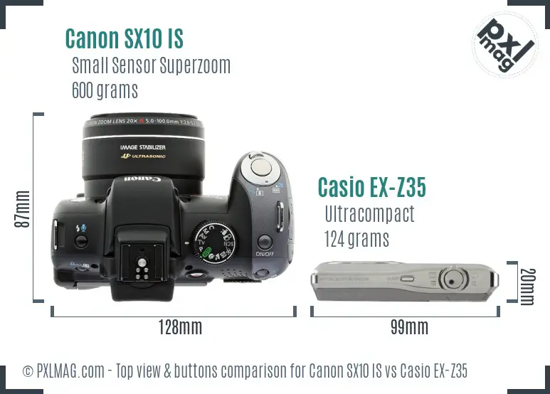Canon SX10 IS vs Casio EX-Z35 top view buttons comparison