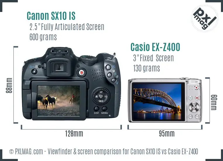 Canon SX10 IS vs Casio EX-Z400 Screen and Viewfinder comparison