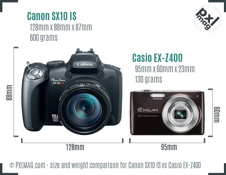 Canon SX10 IS vs Casio EX-Z400 size comparison