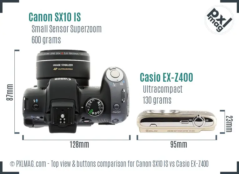 Canon SX10 IS vs Casio EX-Z400 top view buttons comparison