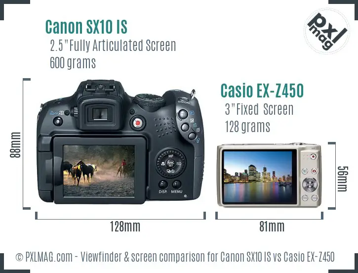 Canon SX10 IS vs Casio EX-Z450 Screen and Viewfinder comparison