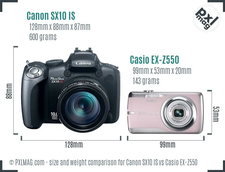 Canon SX10 IS vs Casio EX-Z550 size comparison