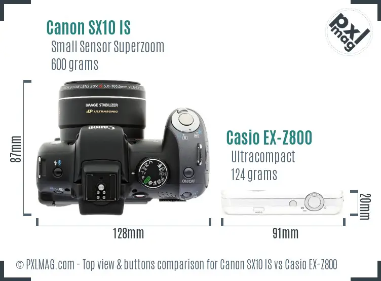 Canon SX10 IS vs Casio EX-Z800 top view buttons comparison