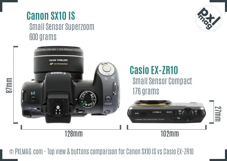 Canon SX10 IS vs Casio EX-ZR10 top view buttons comparison