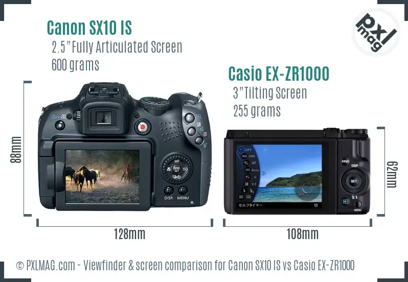 Canon SX10 IS vs Casio EX-ZR1000 Screen and Viewfinder comparison